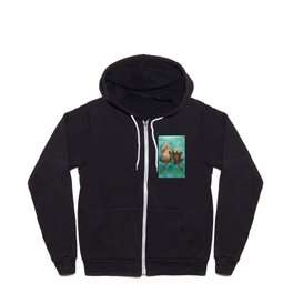 Otters Holding Paws, Floating in Emerald Waters Zip Hoodie