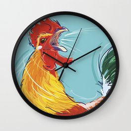 Rise and Shine Wall Clock | Colourful, Bird, Cockadoodledoo, Cockerel, Humour, Animal, Drawing, Loud, Digital, Farmyard 