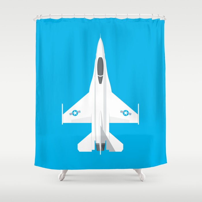 F-16 Falcon Fighter Jet Aircraft - Cyan Shower Curtain