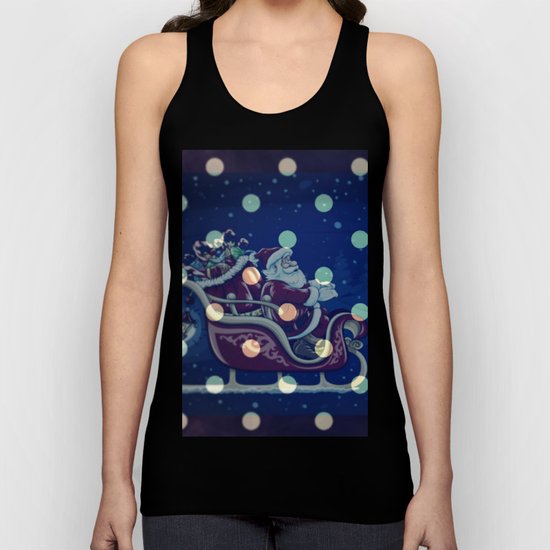 Santa Claus riding his sleigh on a snowy blue Christmas Eve Unisex Tank Top