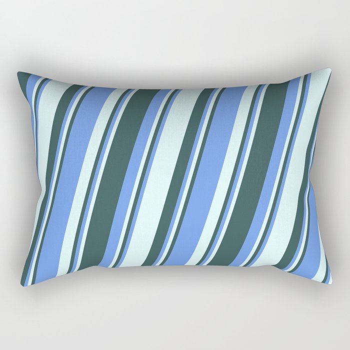 Cornflower Blue, Light Cyan, and Dark Slate Gray Colored Pattern of Stripes Rectangular Pillow