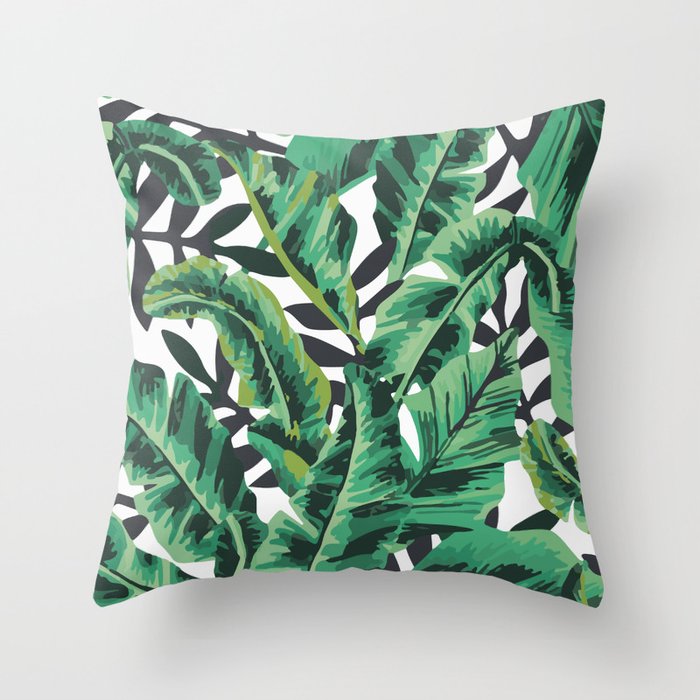 Tropical Glam Banana Leaf Print Throw Pillow