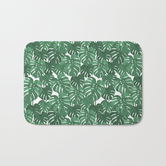 Monstera house plant leaf green painting pattern trendy hipster indoor house plant tropical garden Bath Mat