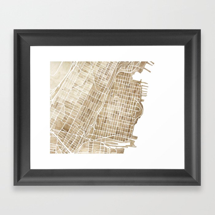 Hoboken New Jersey City Map Framed Art Print By Aemcdraw