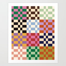 Retro 70s Colorful Patchwork Checkerboard Art Print