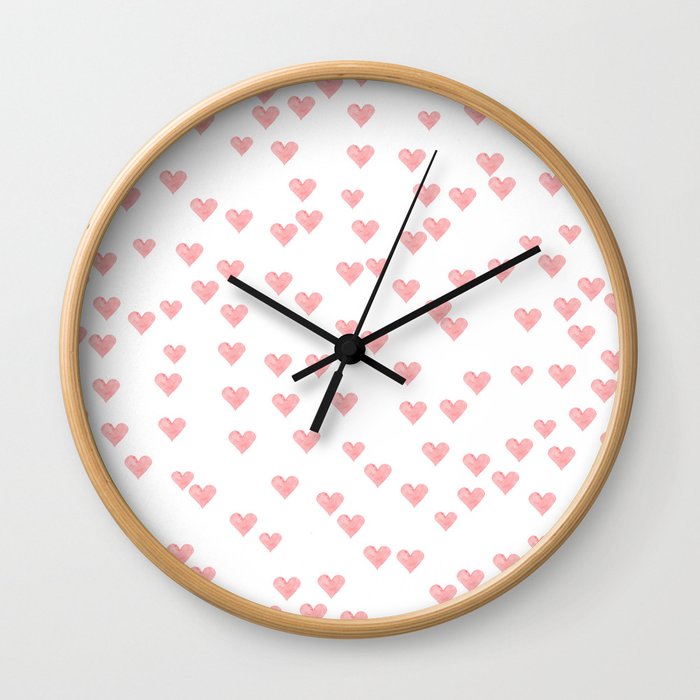 Cute romantic blush pink hand painted watercolor hearts Wall Clock