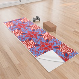 Cheerful Retro Modern Kitchen Tile Pattern Navy and Red Yoga Towel