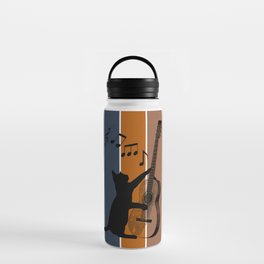 Cat playing music. Blue, orange and brown background. Water Bottle