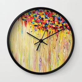 OPPOSITES LOVE Raining Sunshine - Bold Bright Sunny Colorful Rain Storm Abstract Acrylic Painting Wall Clock