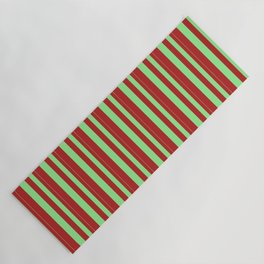 [ Thumbnail: Light Green and Red Colored Pattern of Stripes Yoga Mat ]