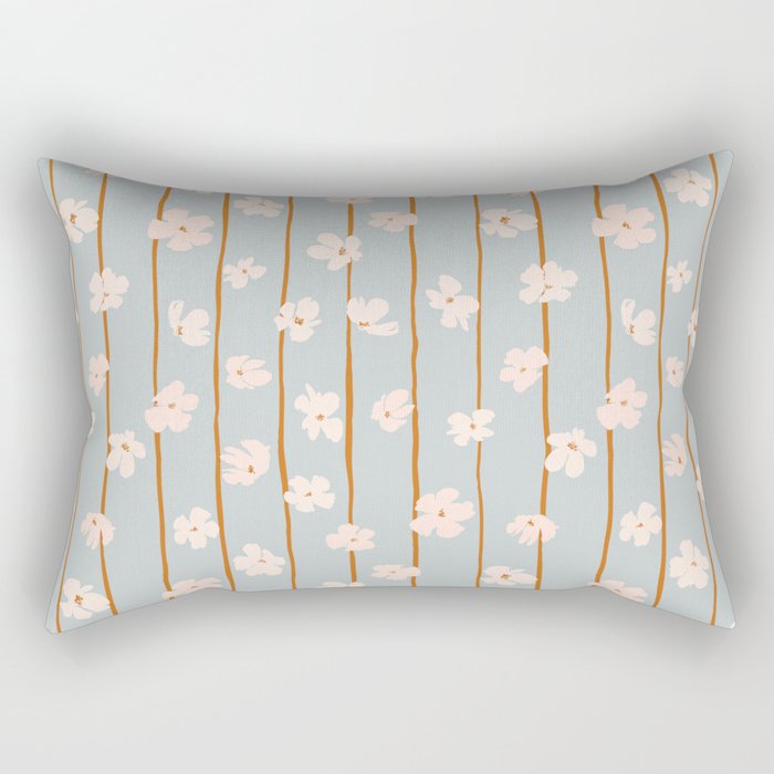 Peach flowers on green and orange vertical stripes background Rectangular Pillow