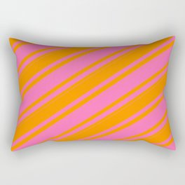 [ Thumbnail: Dark Orange & Hot Pink Colored Striped/Lined Pattern Rectangular Pillow ]