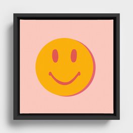 70s retro yellow smile face illustration  Framed Canvas