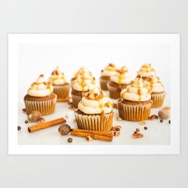 Pumpkin Spice Cupcakes Art Print | Marble, Color, Spice, White, Cinnamon, Fall, Nuts, Icing, Caramel, Frosting 