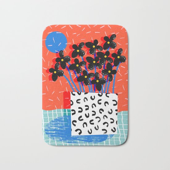 Ay Oh - abstract minimal still life florals patterns memphis throwback retro grid pattern Bath Mat