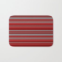 [ Thumbnail: Red, Maroon, and Gray Colored Stripes Pattern Bath Mat ]