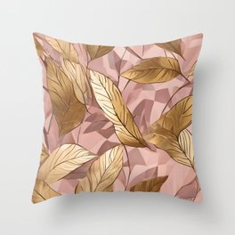 Trendy Blush Pink Gold Boho Leaves Collection Throw Pillow