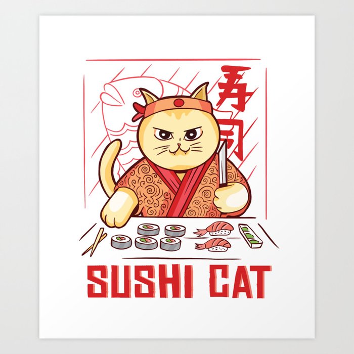 Sushi Cat Chef Art Print by HiFi Tees | Society6