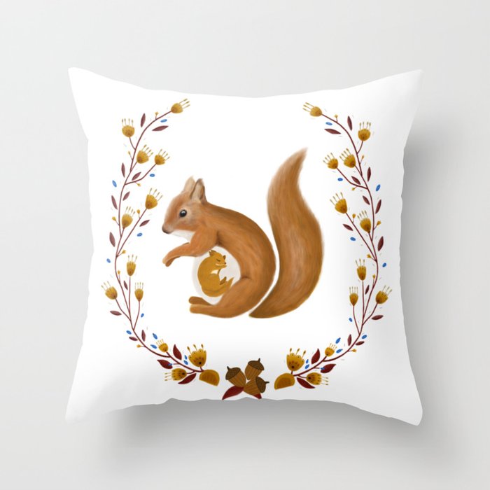 Pregnant Squirrel Throw Pillow