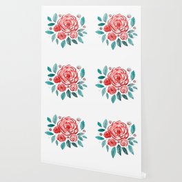 Spring roses bouquet - orange red and emerald Wallpaper