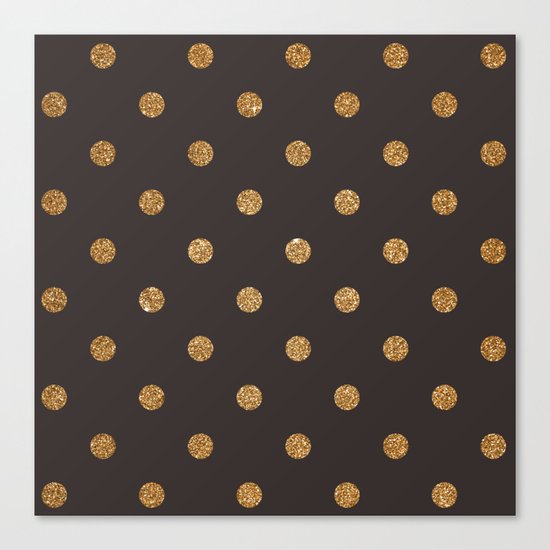 Dark Brown Gold Glitter Dots Canvas Print