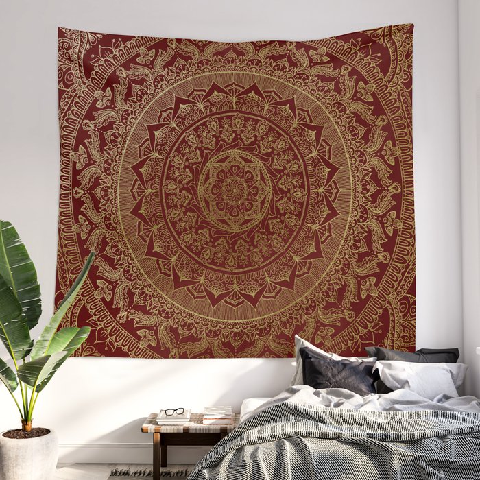 Mandala Royal Red and Gold Wall Tapestry