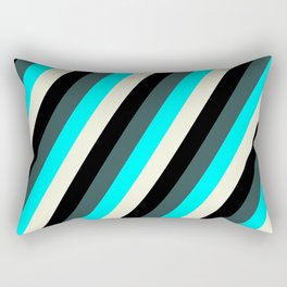 [ Thumbnail: Dark Slate Gray, Cyan, Beige, and Black Colored Lines Pattern Rectangular Pillow ]
