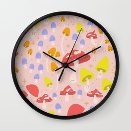 Bright Mushrooms Pattern Wall Clock