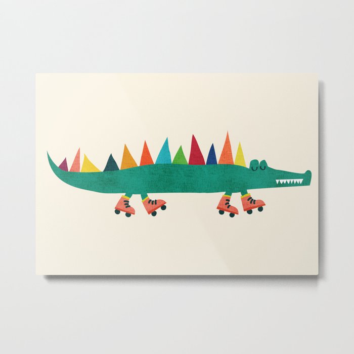 Crocodile on Roller Skates Metal Print
