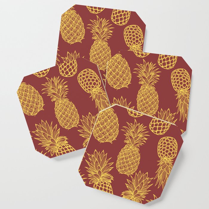 Fresh Pineapples Maroon & Yellow Coaster