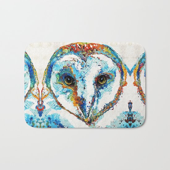 Colorful Barn Owl Art - Birds by Sharon Cummings Bath Mat