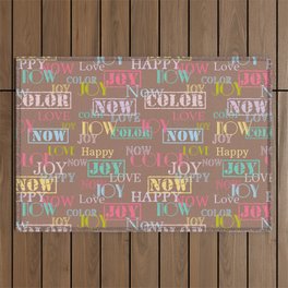 Enjoy The Colors - Colorful typography modern abstract pattern on Moroccan Brown color Outdoor Rug