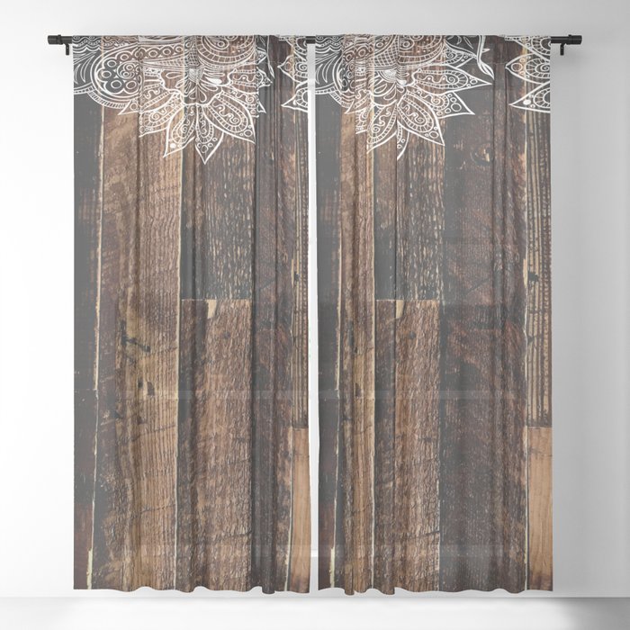 rustic country farmhouse chic vintage lace barnwood Sheer Curtain
