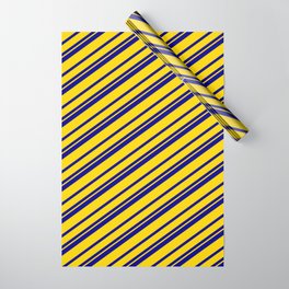[ Thumbnail: Dark Blue and Yellow Colored Lines/Stripes Pattern Wrapping Paper ]