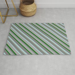 [ Thumbnail: Grey, Powder Blue, Dark Gray, and Dark Green Colored Stripes/Lines Pattern Rug ]