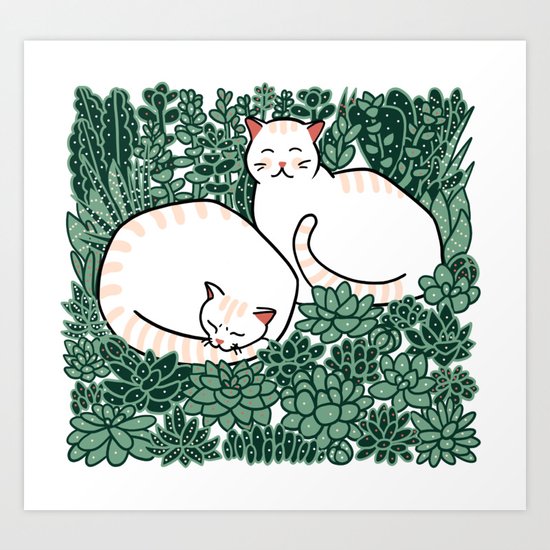 Cats in a succulent garden Art Print