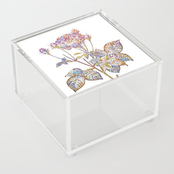 Floral Pink French Roses Mosaic on White Acrylic Box