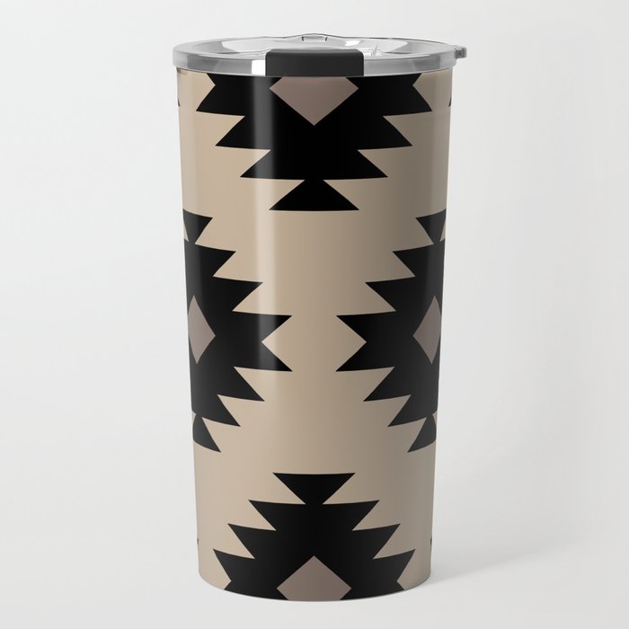 Southwestern Pattern 522 Black and Beige Travel Mug