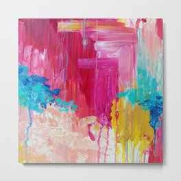 ELATED - Beautiful Bright Colorful Modern Abstract Painting Wild Rainbow Pastel Pink Color Metal Print | Kids, Children, Clouds, Girly, Vibrant, Modern, Curated, Happy, Colorful, Movement 