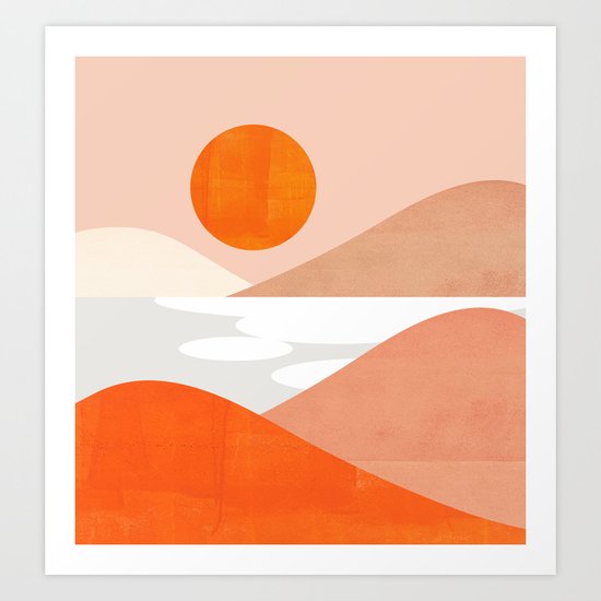Abstraction_SUNSET_LAKE_Mountains_Minimalism_001 Art Print by forgetme ...