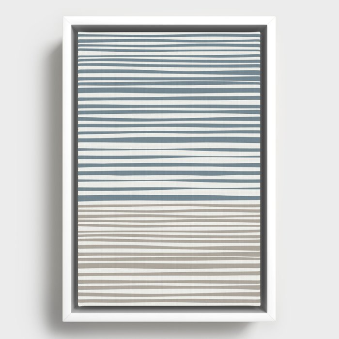 Natural Stripes Modern Minimalist Colour Block Pattern in Neutral Blue Grey and Taupe  Framed Canvas