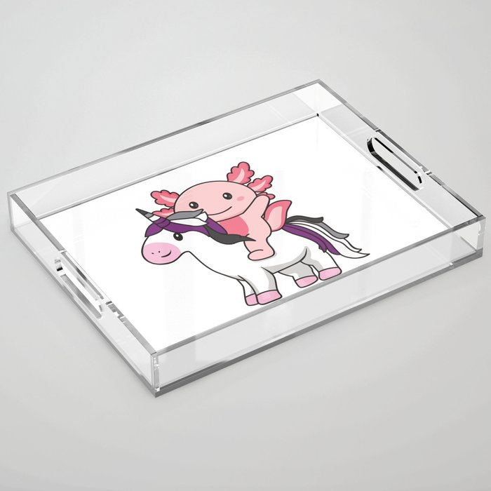 Asexual Flag Pride Lgbtq Axolotl On Unicorn Acrylic Tray