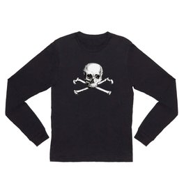 Skull and Crossbones | Jolly Roger | Pirate Flag | Black and White | Long Sleeve T Shirt