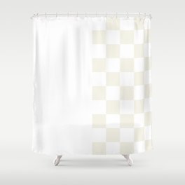 Cream Beige and White Chess With Solid White Vertical Split   Shower Curtain