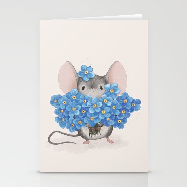 Sweet mousy with a bouquet of forget-me-nots Stationery Cards