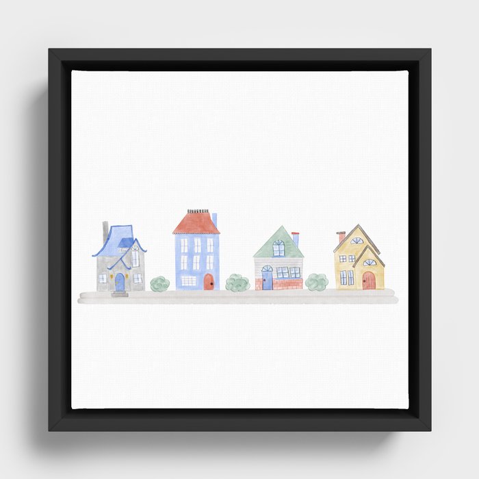 Home Sweet Home // Watercolor Street View Framed Canvas
