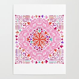 Round mandala made of hearts and different vector shapes Poster