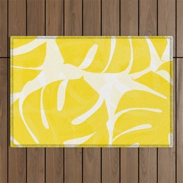 Mellow Yellow Monstera Leaves White Background #decor #society6 #buyart Outdoor Rug