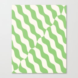 Retro Wavy Abstract Swirl Pattern in Green & White Canvas Print