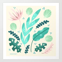 Tropical flora - pink and green  Art Print